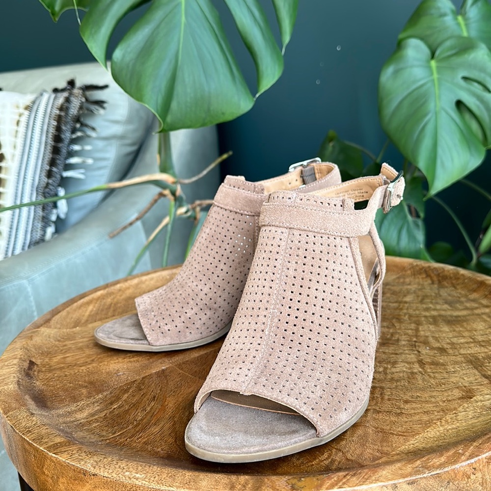 Franco Sarto Chunky Heeled Perforated Leather Sandal
